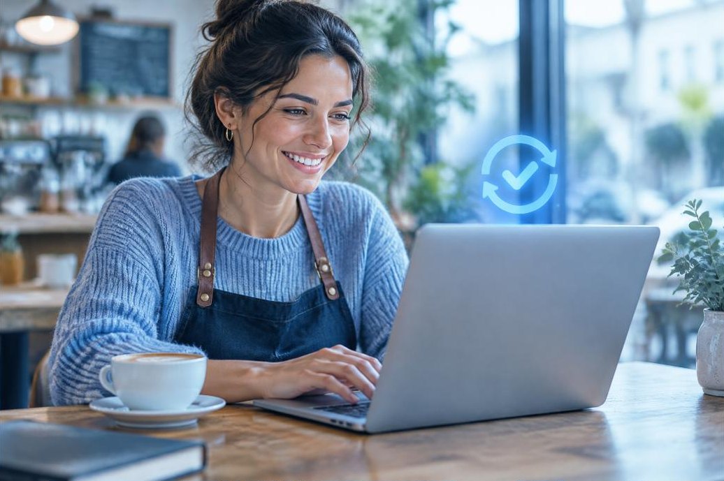 Responsabile commerciale che gestisce un abbonamento su un laptop