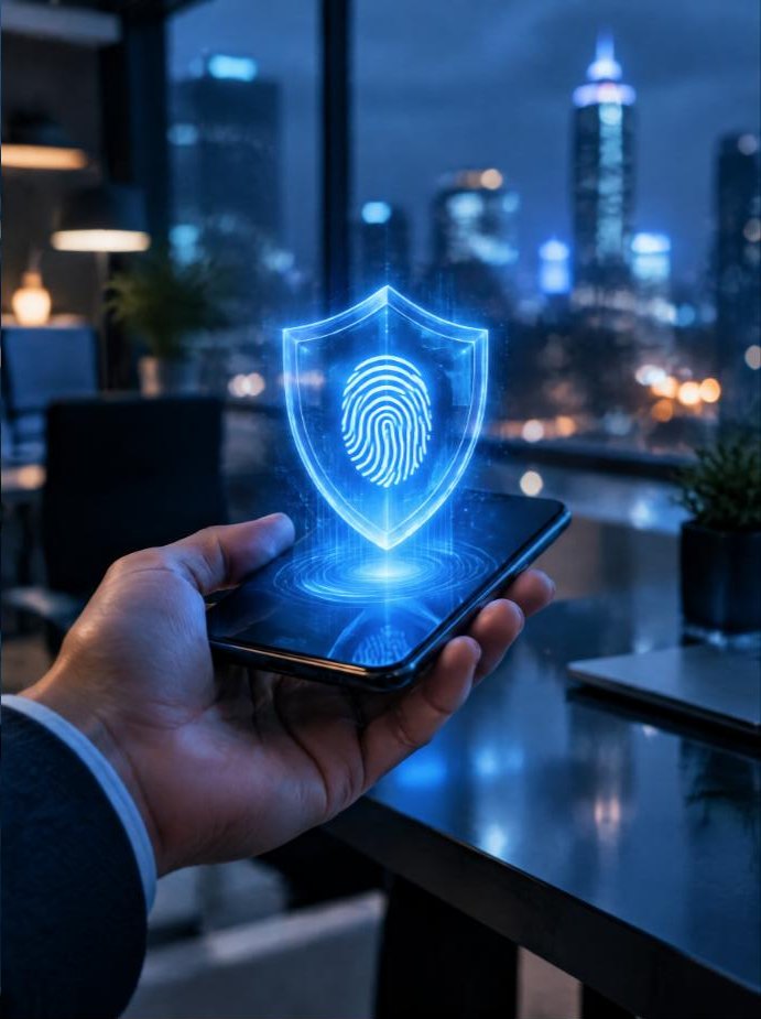 Telefoon beschermd door een gloeiend schild