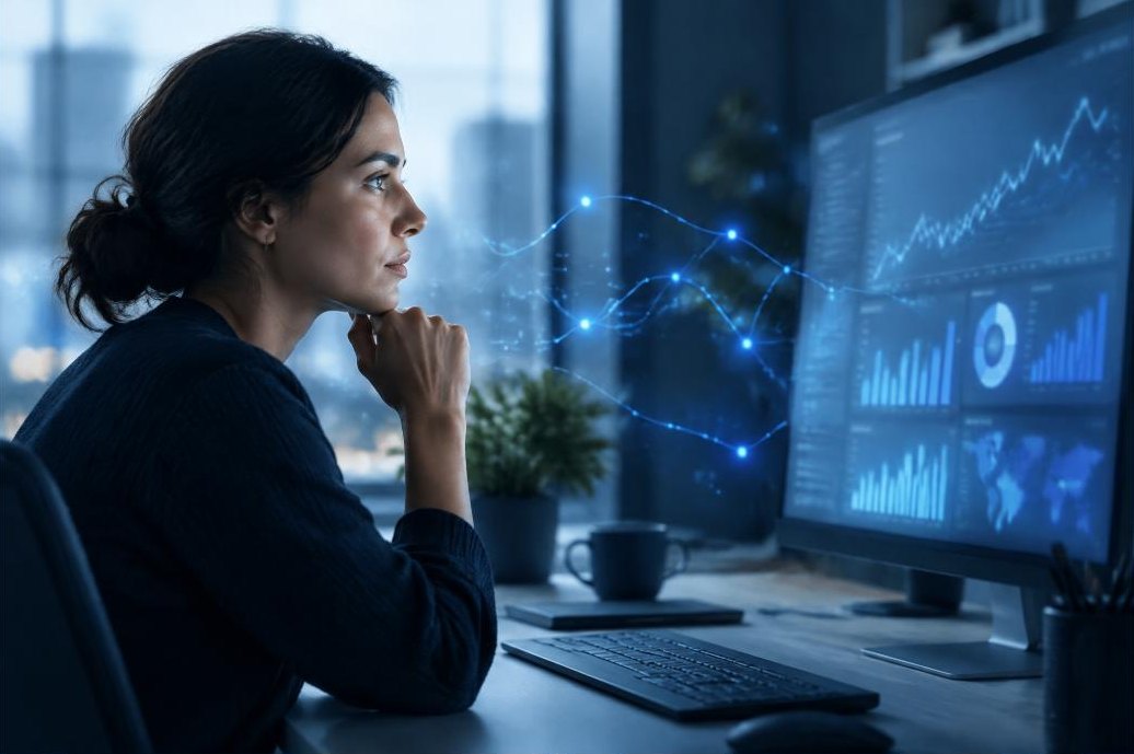 Analyst reviewing live evaluation charts